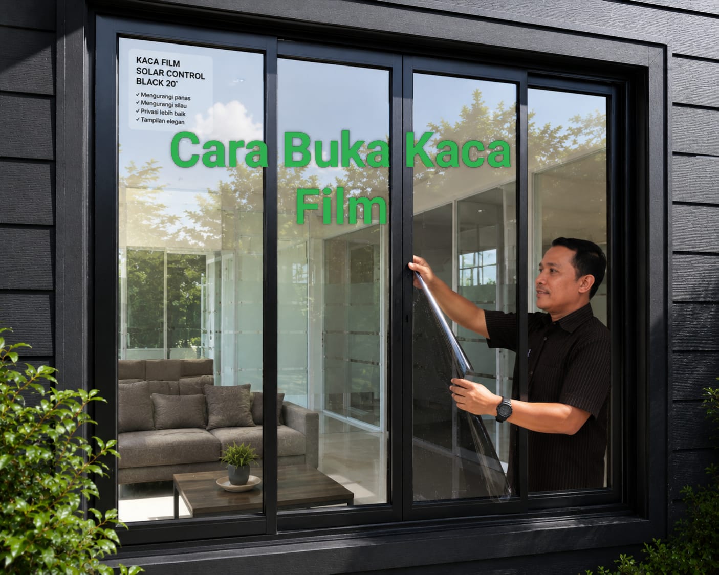 Proses melepas kaca film lama sebelum pemasangan